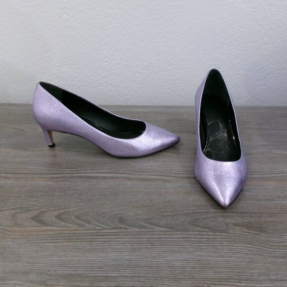 Dolce VIta Light Purple Metallic Kitten Heel Pumps Shoes 6 Pebbled Leather - Picture 1 of 13